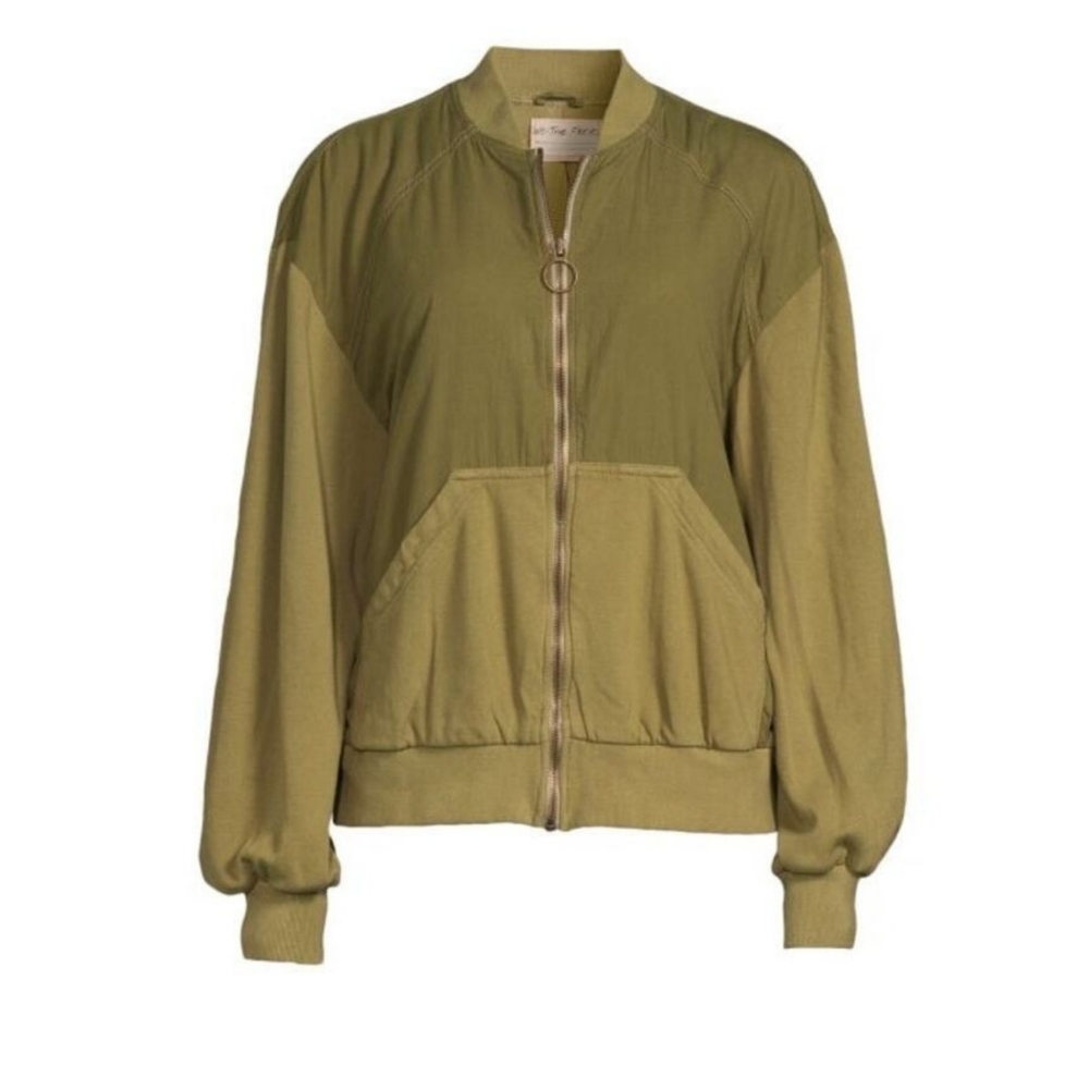Free People Karma We the Free Green Bomber Jacket